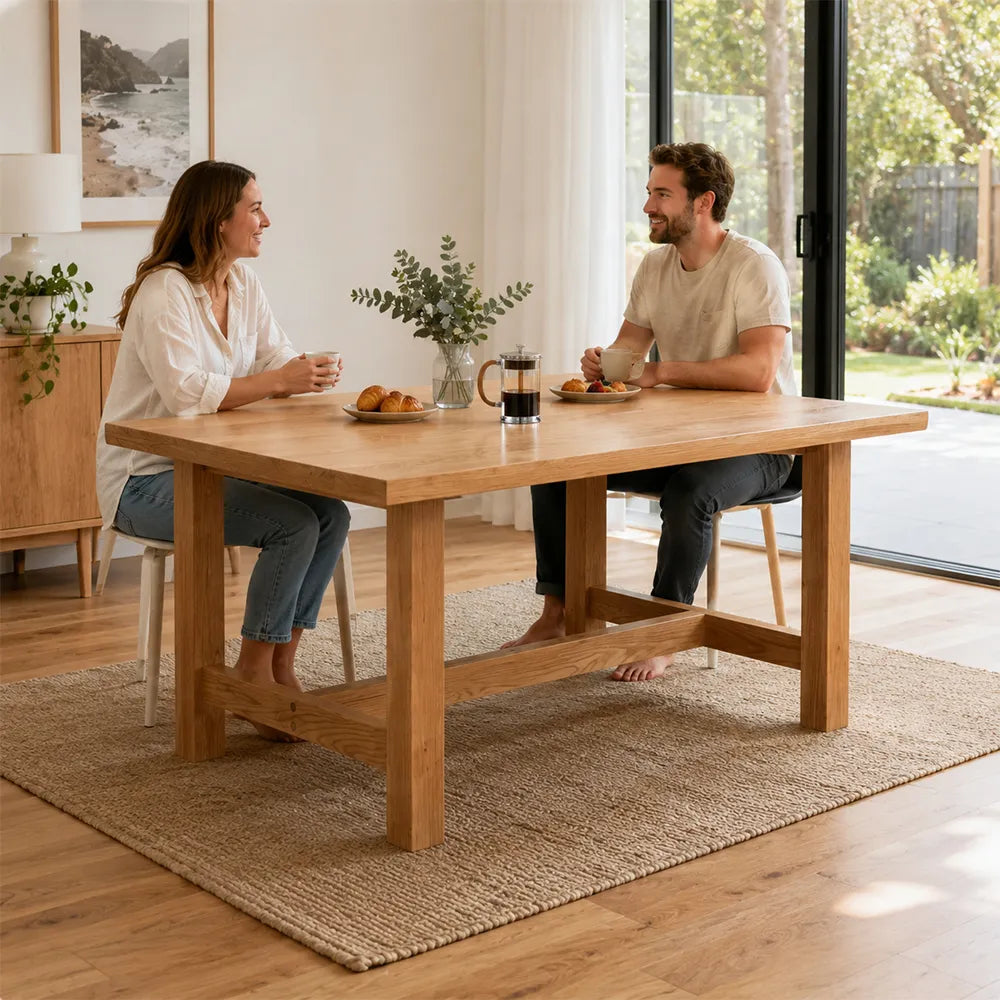 LUXORA 140/160cm Solid Oak Wood Dining Table, Modern Rectangular Kitchen Table with Thick Solid Wood Top and Sturdy Wooden Legs - Natural Oak