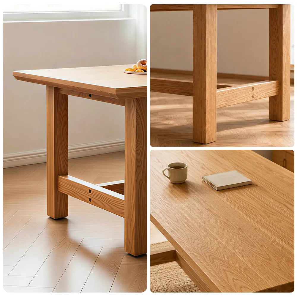 LUXORA 140/160cm Solid Oak Wood Dining Table, Modern Rectangular Kitchen Table with Thick Solid Wood Top and Sturdy Wooden Legs - Natural Oak