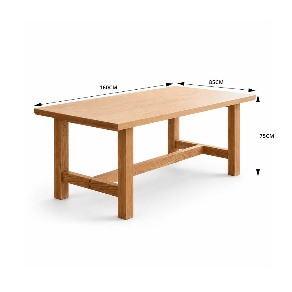 LUXORA 140/160cm Solid Oak Wood Dining Table, Modern Rectangular Kitchen Table with Thick Solid Wood Top and Sturdy Wooden Legs - Natural Oak