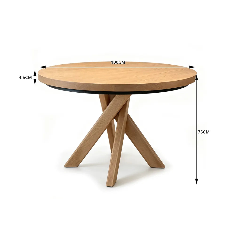 LUXORA Round Solid Pine Wood Dining Table 45mm Thick Top Crossed Leg Base 90/100cm for Dining Room Kitchen - Walnut