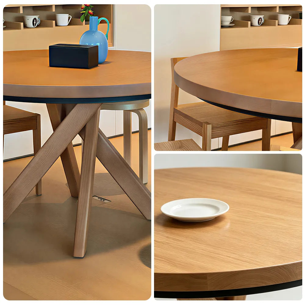 LUXORA Round Solid Pine Wood Dining Table 45mm Thick Top Crossed Leg Base 90/100cm for Dining Room Kitchen - Walnut