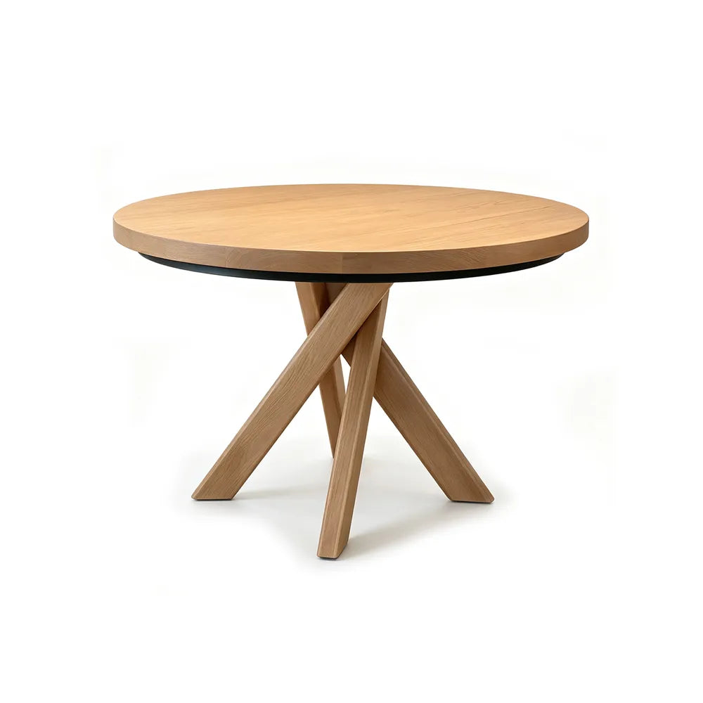 LUXORA Round Solid Pine Wood Dining Table 45mm Thick Top Crossed Leg Base 90/100cm for Dining Room Kitchen - Walnut