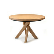 LUXORA Round Solid Pine Wood Dining Table 45mm Thick Top Crossed Leg Base 90/100cm for Dining Room Kitchen - Walnut