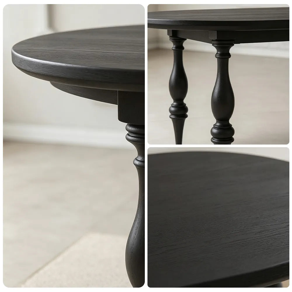 LUXORA Vintage Oval Solid Pine Wood Dining Table Elegant Turned Wooden Legs French Style 140/160cm for Dining Room Kitchen - Black