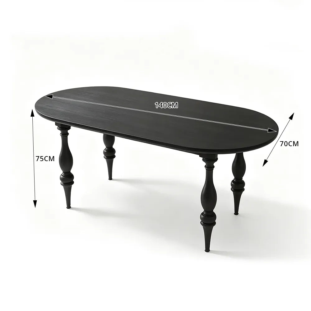 LUXORA Vintage Oval Solid Pine Wood Dining Table Elegant Turned Wooden Legs French Style 140/160cm for Dining Room Kitchen - Black