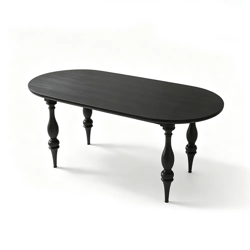 LUXORA Vintage Oval Solid Pine Wood Dining Table Elegant Turned Wooden Legs French Style 140/160cm for Dining Room Kitchen - Black
