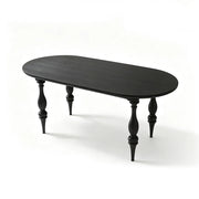LUXORA Vintage Oval Solid Pine Wood Dining Table Elegant Turned Wooden Legs French Style 140/160cm for Dining Room Kitchen - Black