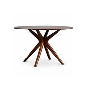 LUXORA Mid Century Round Solid Pine Wood Dining Table Natural Wood Grain Sculptural M-Shaped Pedestal Base 90/100cm for Dining Room Kitchen - Walnut
