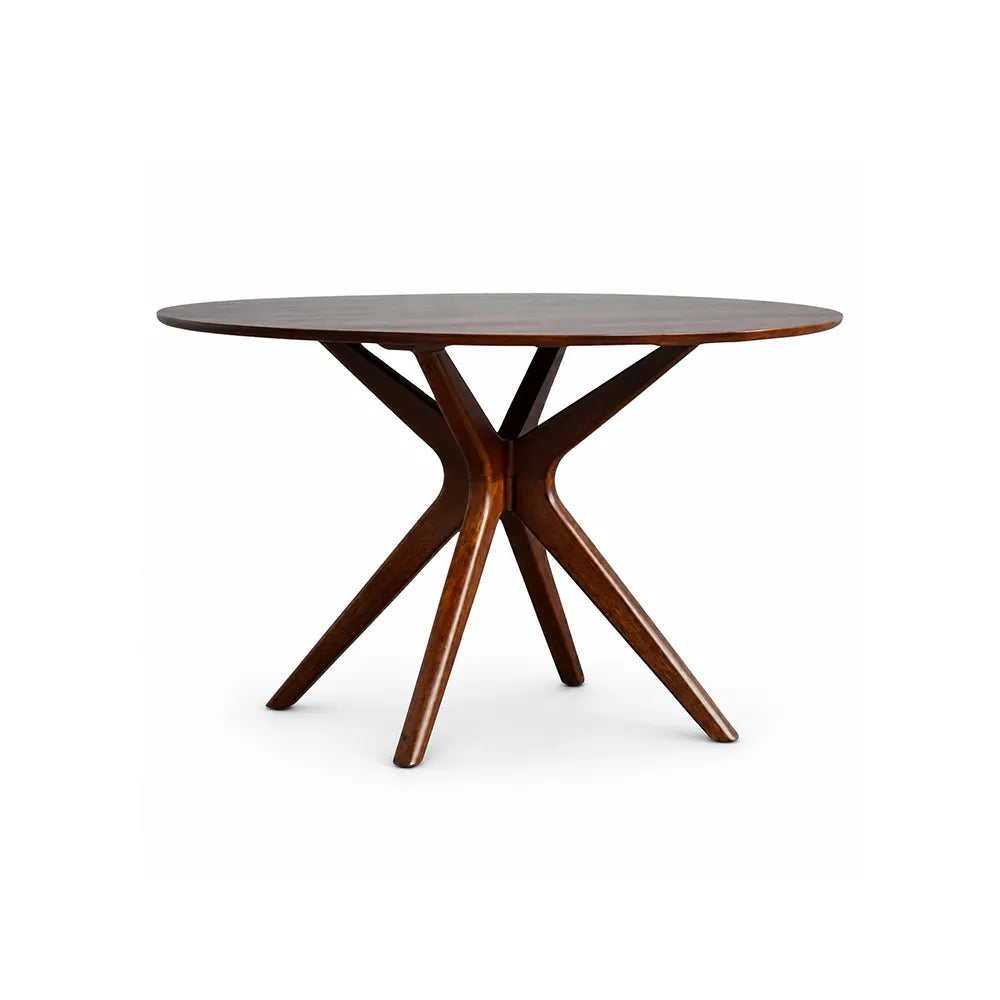 LUXORA Mid Century Rectangular Solid Pine Wood Dining Table Natural Wood Grain Sculptural M-Shaped Pedestal Base 140x70cm for Dining Room - Walnut
