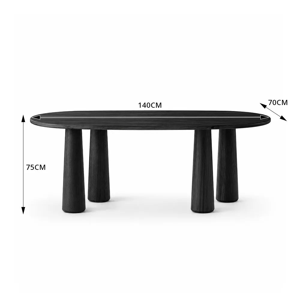 LUXORA Mid Century Rectangular Solid Pine Wood Dining Table Natural Wood Grain Sculptural M-Shaped Pedestal Base 140x70cm for Dining Room - Black