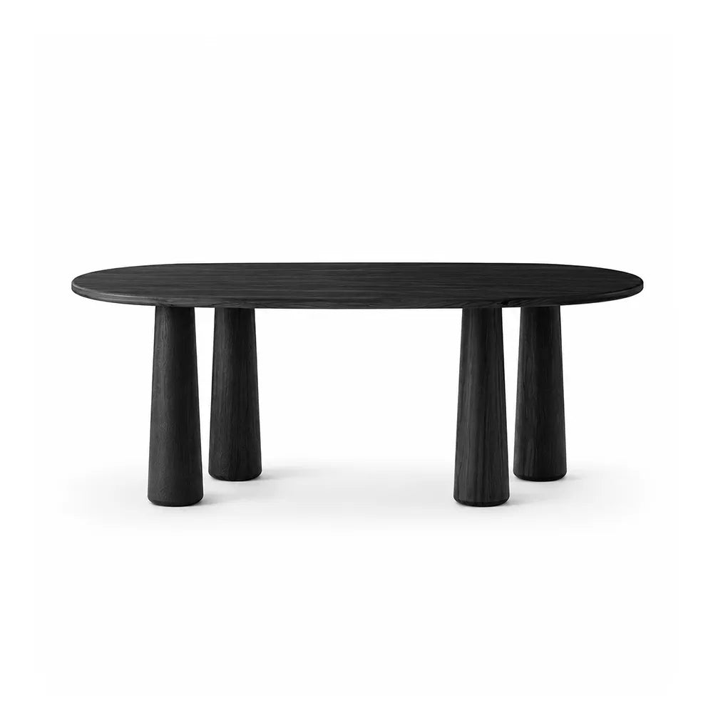 LUXORA Mid Century Rectangular Solid Pine Wood Dining Table Natural Wood Grain Sculptural M-Shaped Pedestal Base 140x70cm for Dining Room - Black