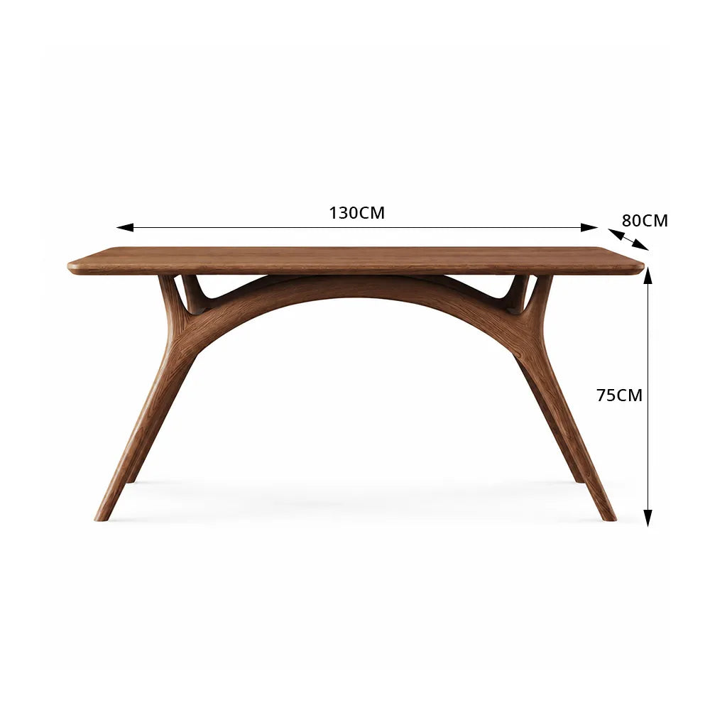 LUXORA Modern Rectangular Solid Ash Wood Dining Table 30mm Thick Top Curved Arch Support Angled Wooden Legs 130/140cm for Dining Room - Walnut