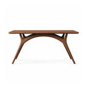 LUXORA Modern Rectangular Solid Ash Wood Dining Table 30mm Thick Top Curved Arch Support Angled Wooden Legs 130/140cm for Dining Room - Walnut