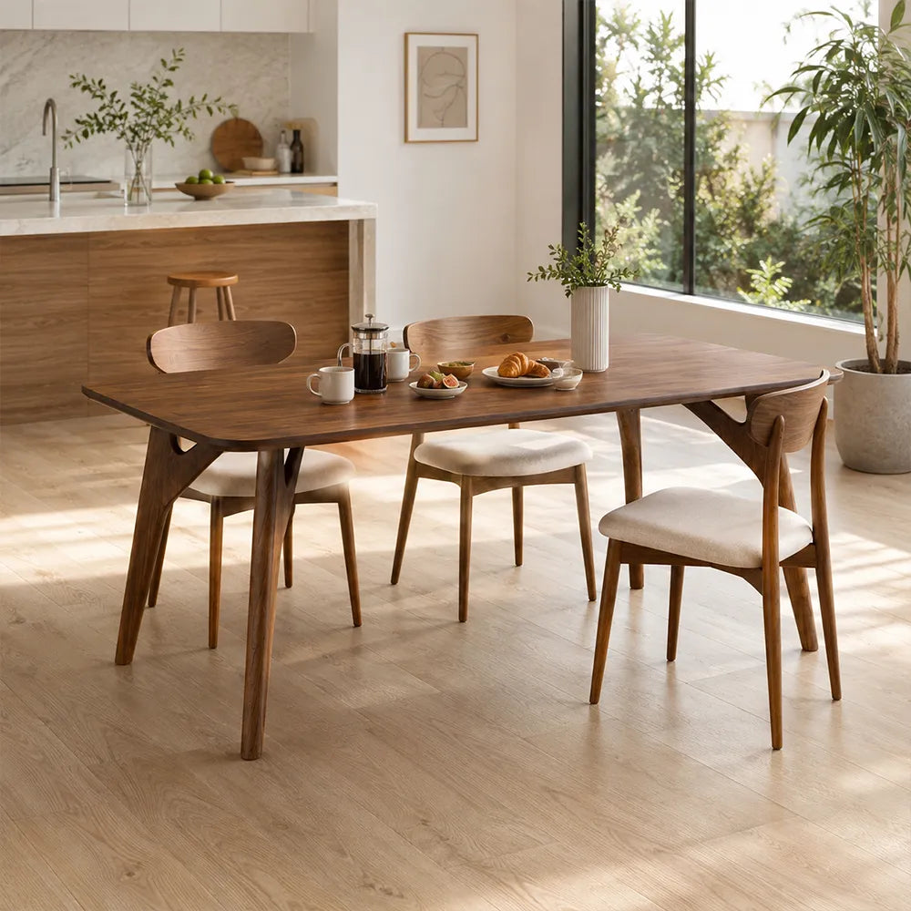LUXORA Modern Rectangular Solid New Zealand Pine Wood Dining Table Natural Grain Rounded Edges Sturdy Construction 120/140cm - Walnut