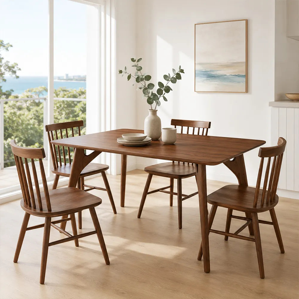LUXORA Modern Rectangular Solid New Zealand Pine Wood Dining Table Natural Grain Rounded Edges Sturdy Construction 120/140cm - Walnut