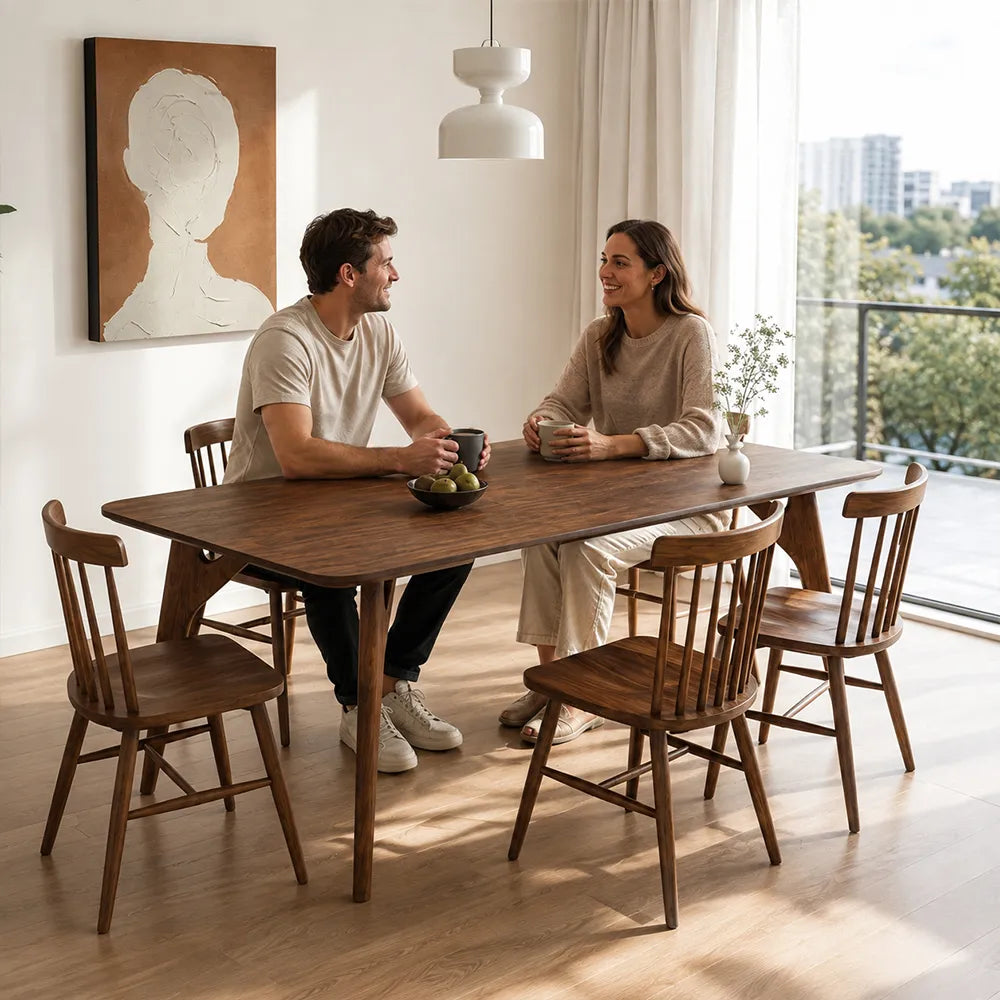 LUXORA Modern Rectangular Solid New Zealand Pine Wood Dining Table Natural Grain Rounded Edges Sturdy Construction 120/140cm - Walnut