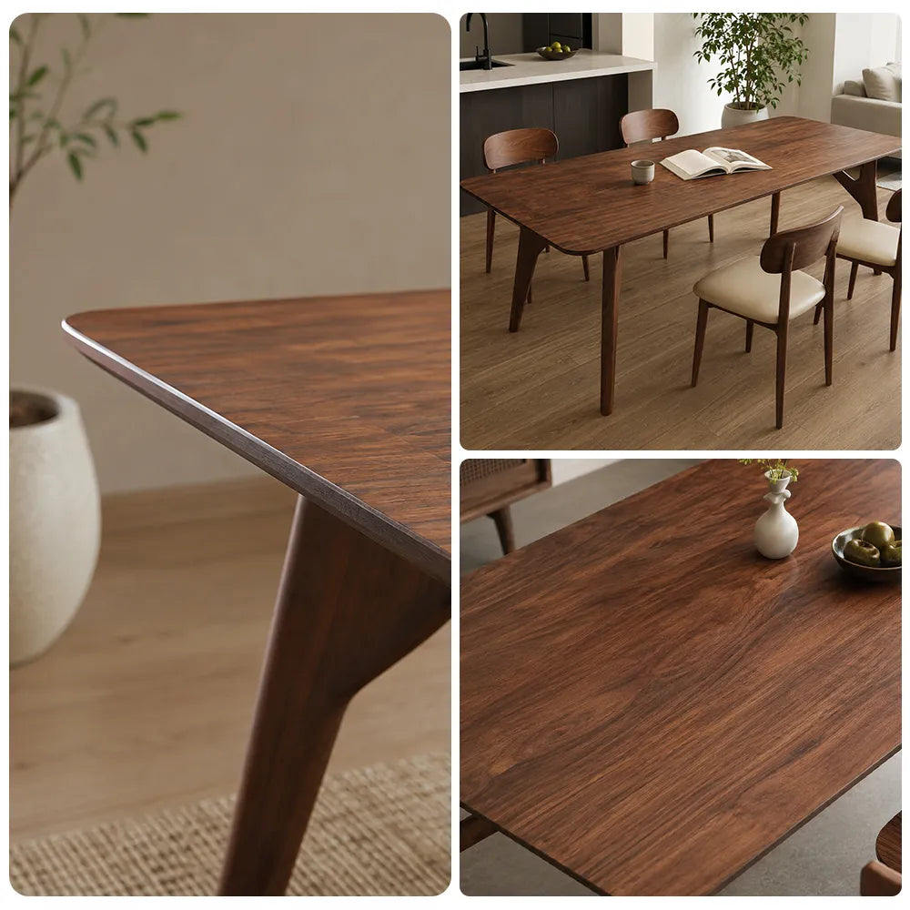 LUXORA Modern Rectangular Solid New Zealand Pine Wood Dining Table Natural Grain Rounded Edges Sturdy Construction 120/140cm - Walnut