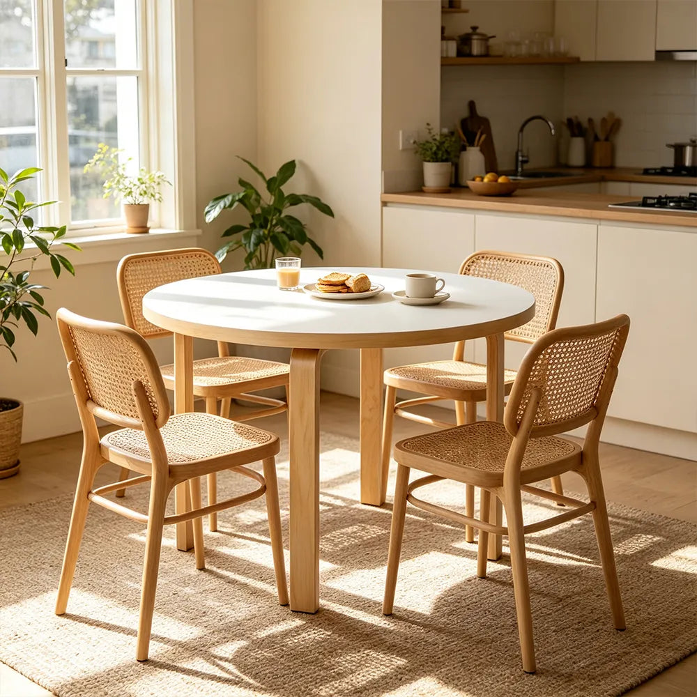 LUXORA Modern Round Dining Table 100cm White Tabletop Four Solid Wood Legs Smooth Rounded Edges - White