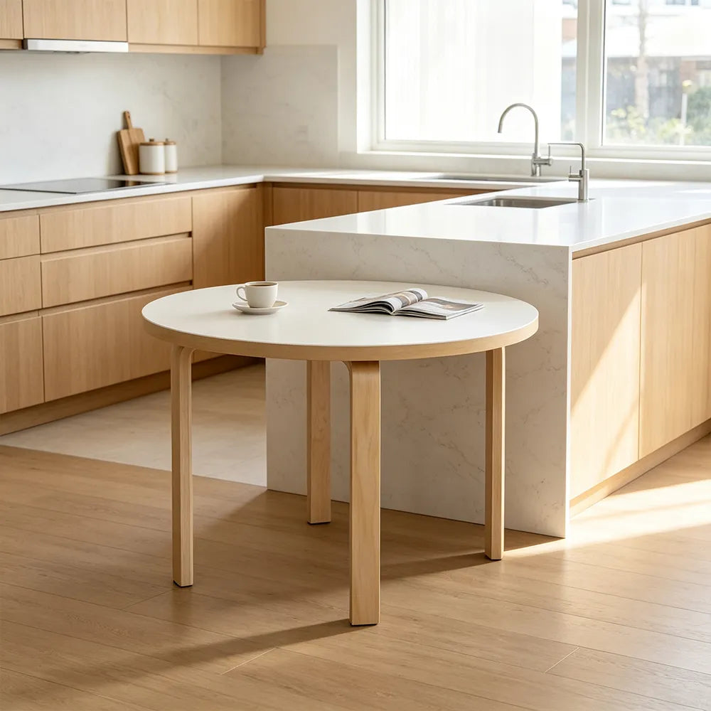 LUXORA Modern Round Dining Table 100cm White Tabletop Four Solid Wood Legs Smooth Rounded Edges - White