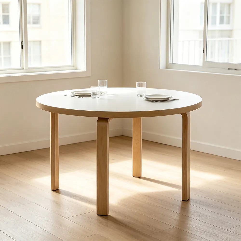 LUXORA Modern Round Dining Table 100cm White Tabletop Four Solid Wood Legs Smooth Rounded Edges - White