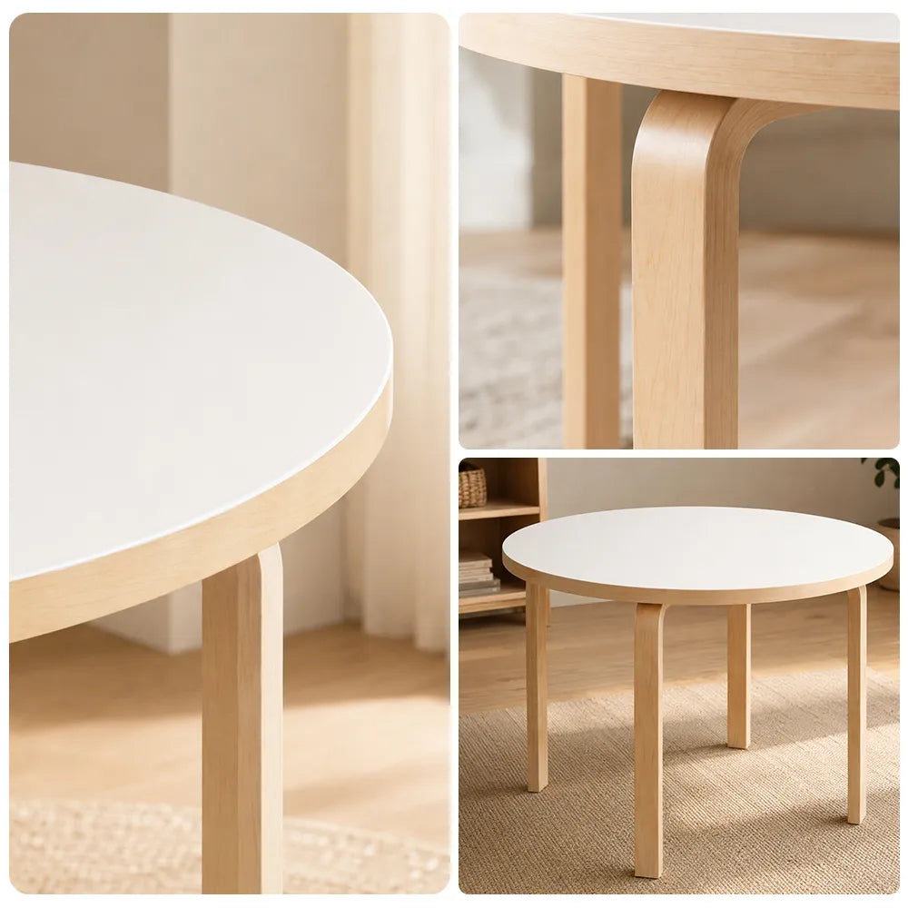LUXORA Modern Round Dining Table 100cm White Tabletop Four Solid Wood Legs Smooth Rounded Edges - White