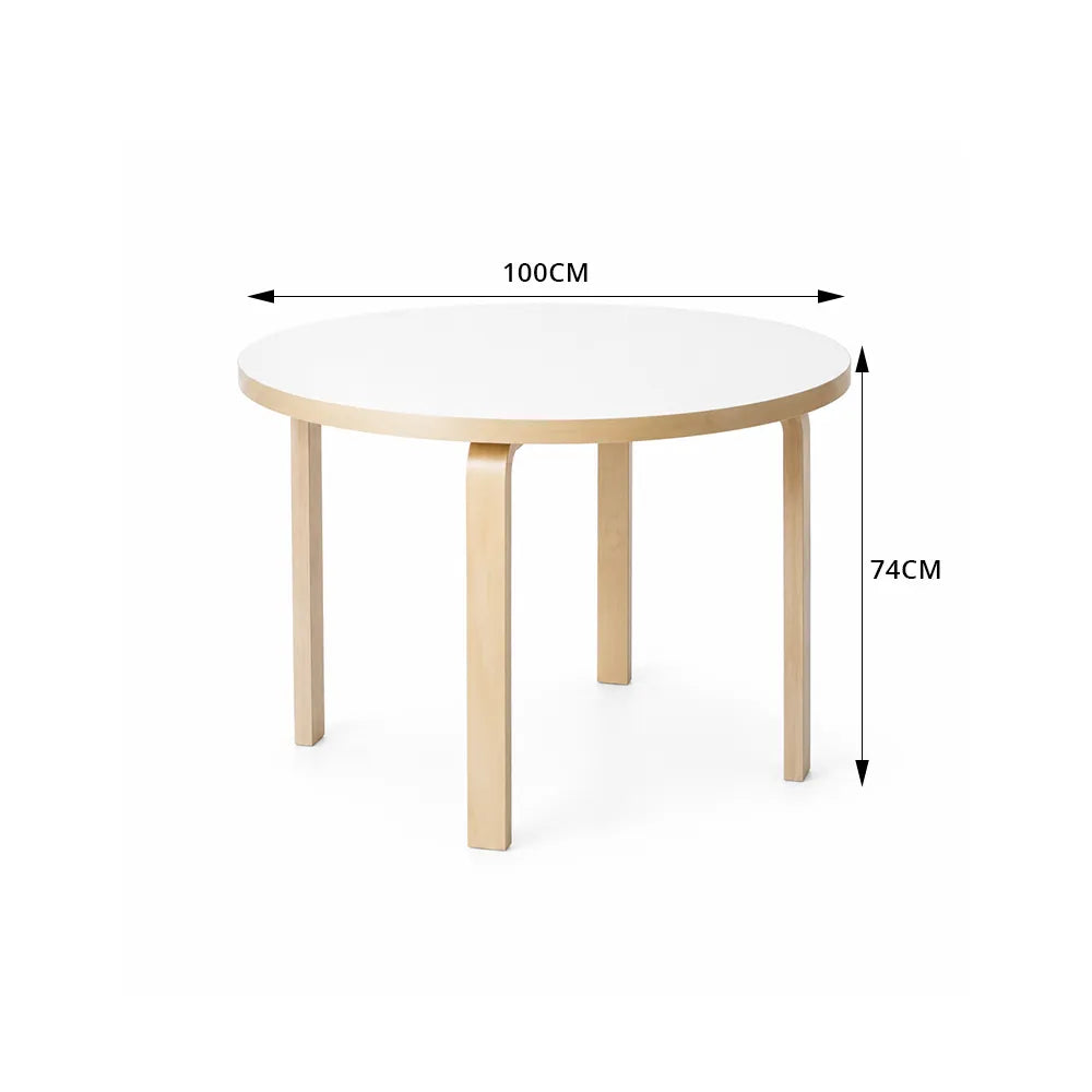 LUXORA Modern Round Dining Table 100cm White Tabletop Four Solid Wood Legs Smooth Rounded Edges - White