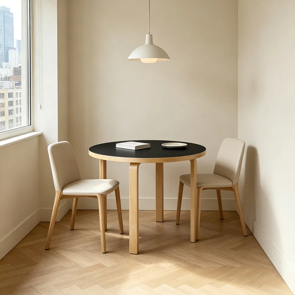 LUXORA Modern Round Dining Table 100cm White Tabletop Four Solid Wood Legs Smooth Rounded Edges - Black