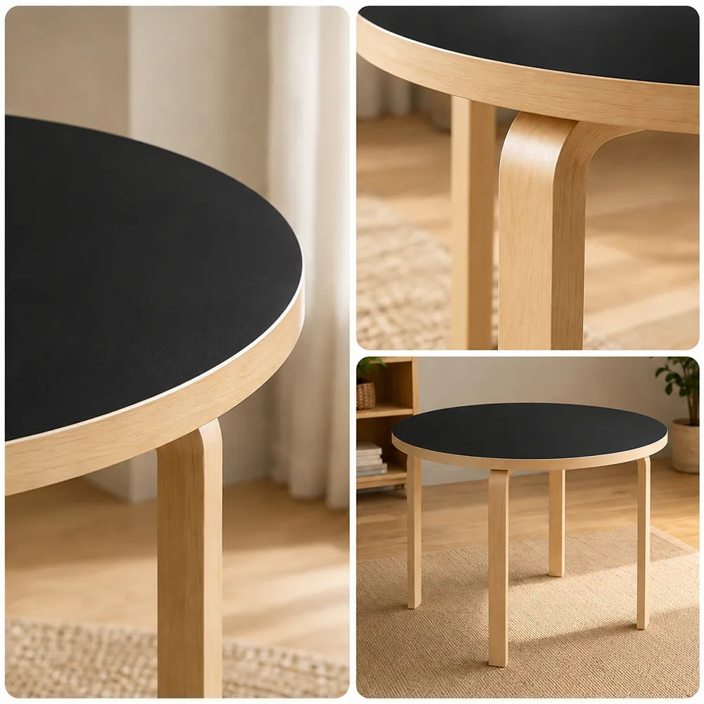 LUXORA Modern Round Dining Table 100cm White Tabletop Four Solid Wood Legs Smooth Rounded Edges - Black
