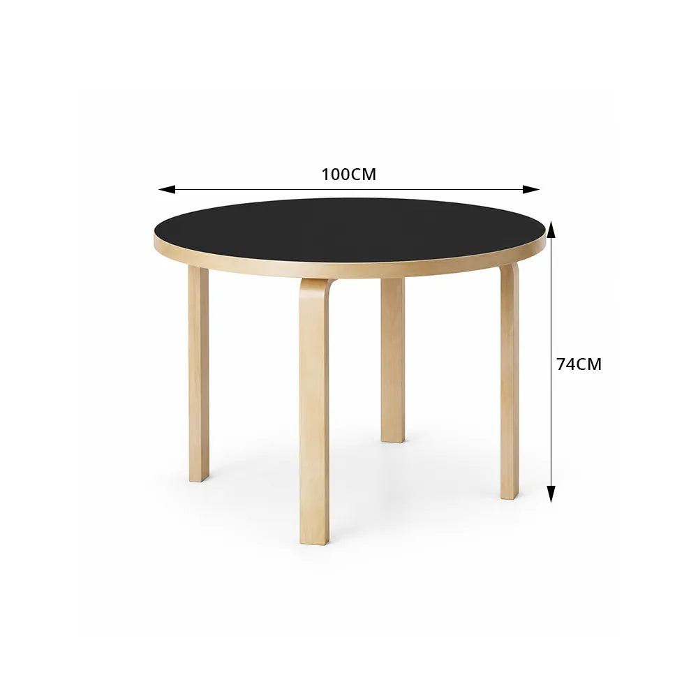 LUXORA Modern Round Dining Table 100cm White Tabletop Four Solid Wood Legs Smooth Rounded Edges - Black