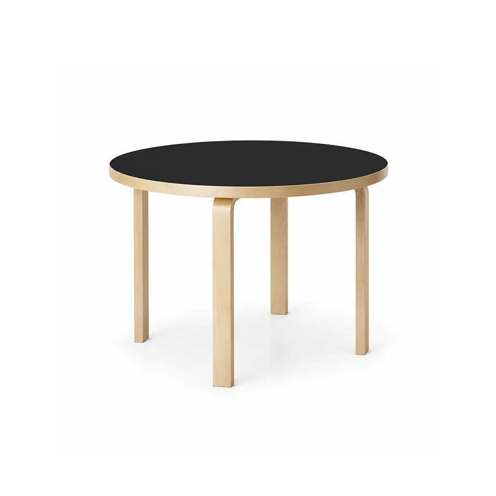 LUXORA Modern Round Dining Table 100cm White Tabletop Four Solid Wood Legs Smooth Rounded Edges - Black
