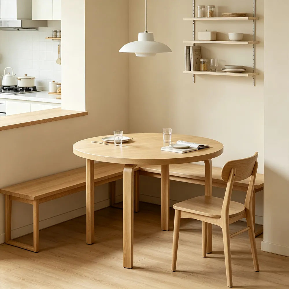 LUXORA Modern Round Dining Table 100cm White Tabletop Four Solid Wood Legs Smooth Rounded Edges - Wood