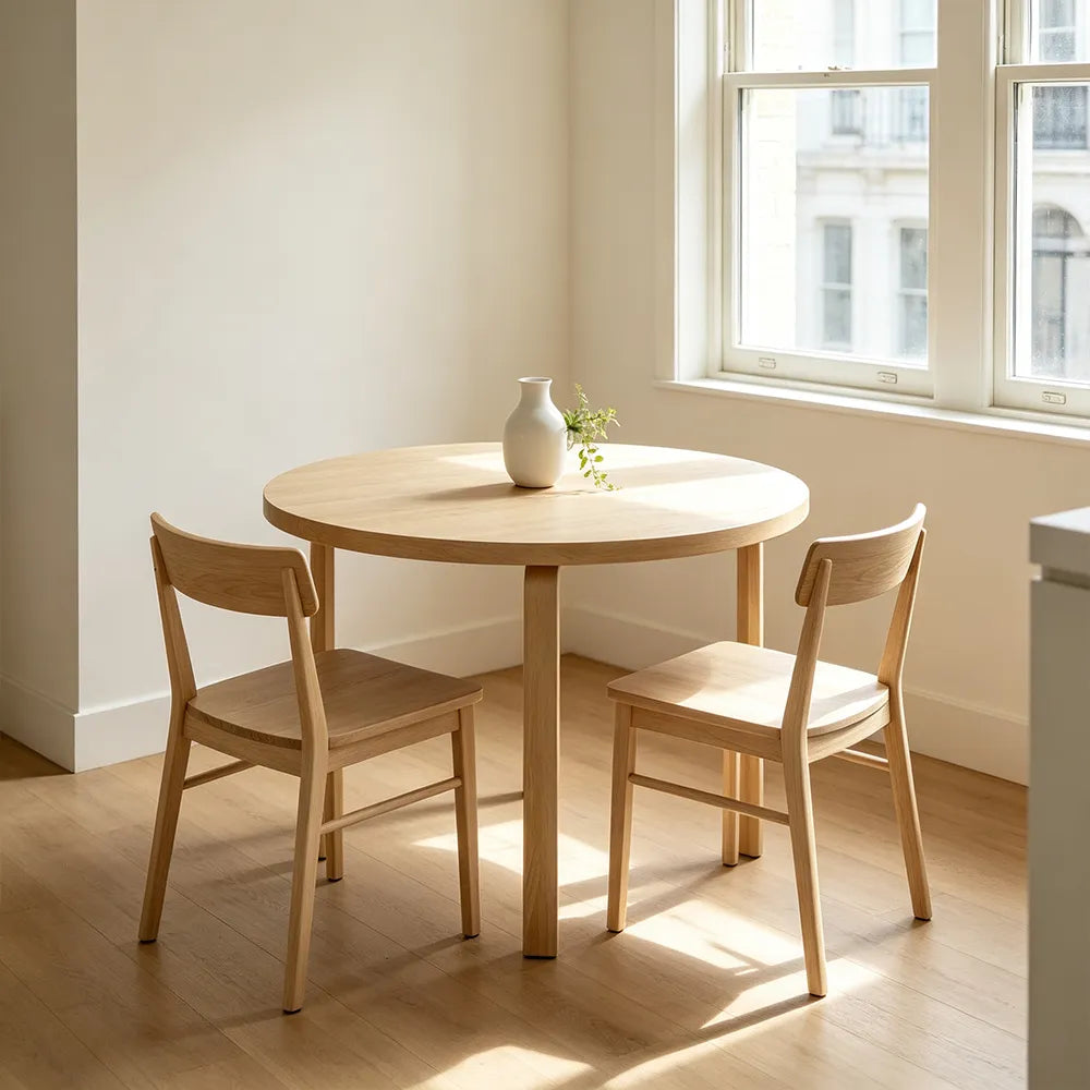 LUXORA Modern Round Dining Table 100cm White Tabletop Four Solid Wood Legs Smooth Rounded Edges - Wood