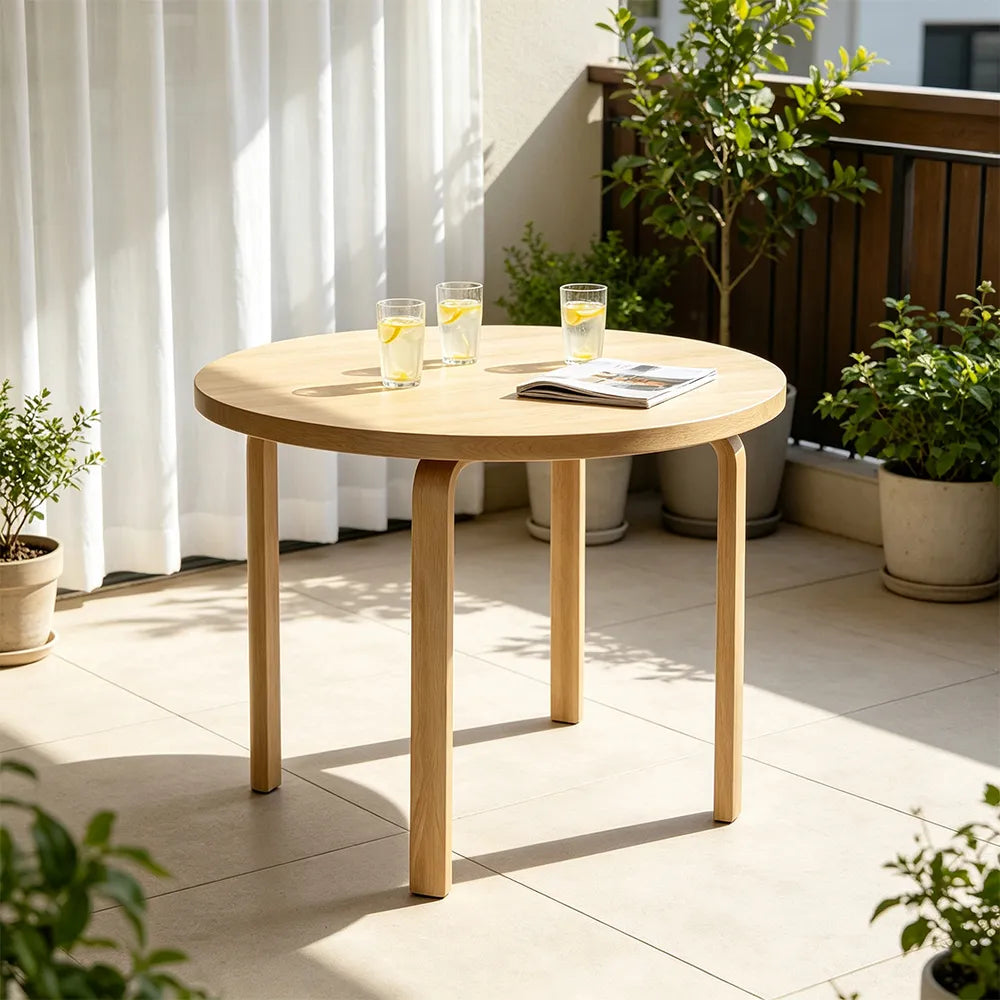 LUXORA Modern Round Dining Table 100cm White Tabletop Four Solid Wood Legs Smooth Rounded Edges - Wood