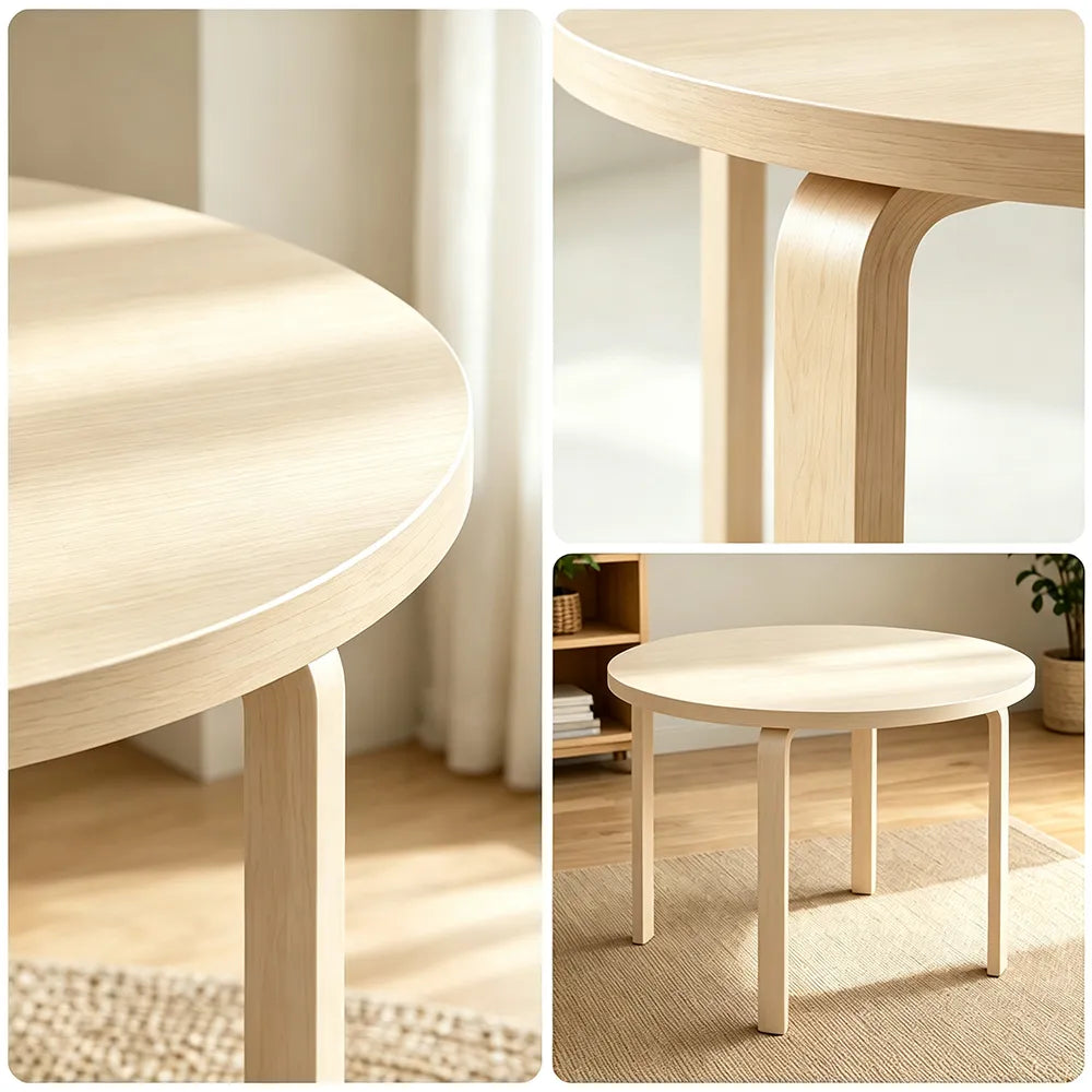 LUXORA Modern Round Dining Table 100cm White Tabletop Four Solid Wood Legs Smooth Rounded Edges - Wood