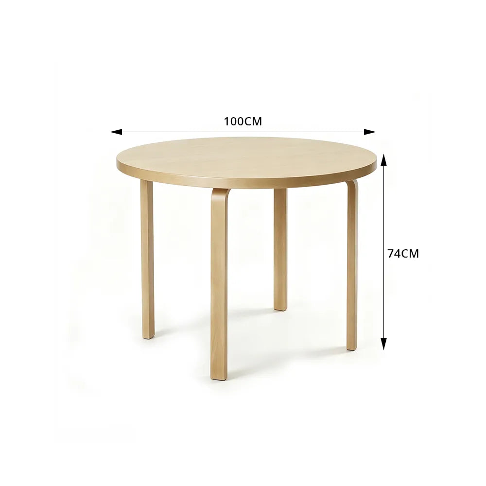 LUXORA Modern Round Dining Table 100cm White Tabletop Four Solid Wood Legs Smooth Rounded Edges - Wood