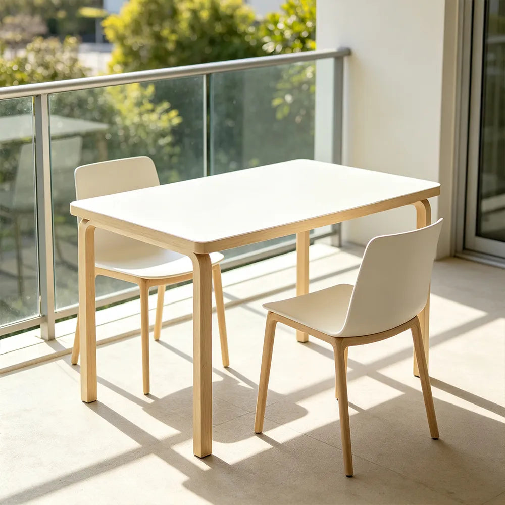 LUXORA Modern Rectangular Dining Table 120cm White Tabletop Curved Wooden Legs Multi-Purpose Design - White