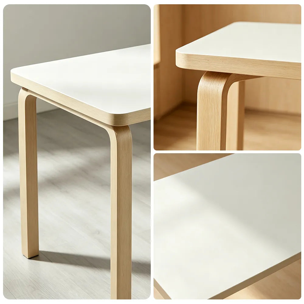 LUXORA Modern Rectangular Dining Table 120cm White Tabletop Curved Wooden Legs Multi-Purpose Design - White