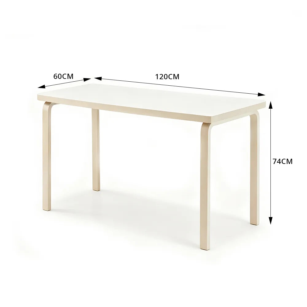 LUXORA Modern Rectangular Dining Table 120cm White Tabletop Curved Wooden Legs Multi-Purpose Design - White