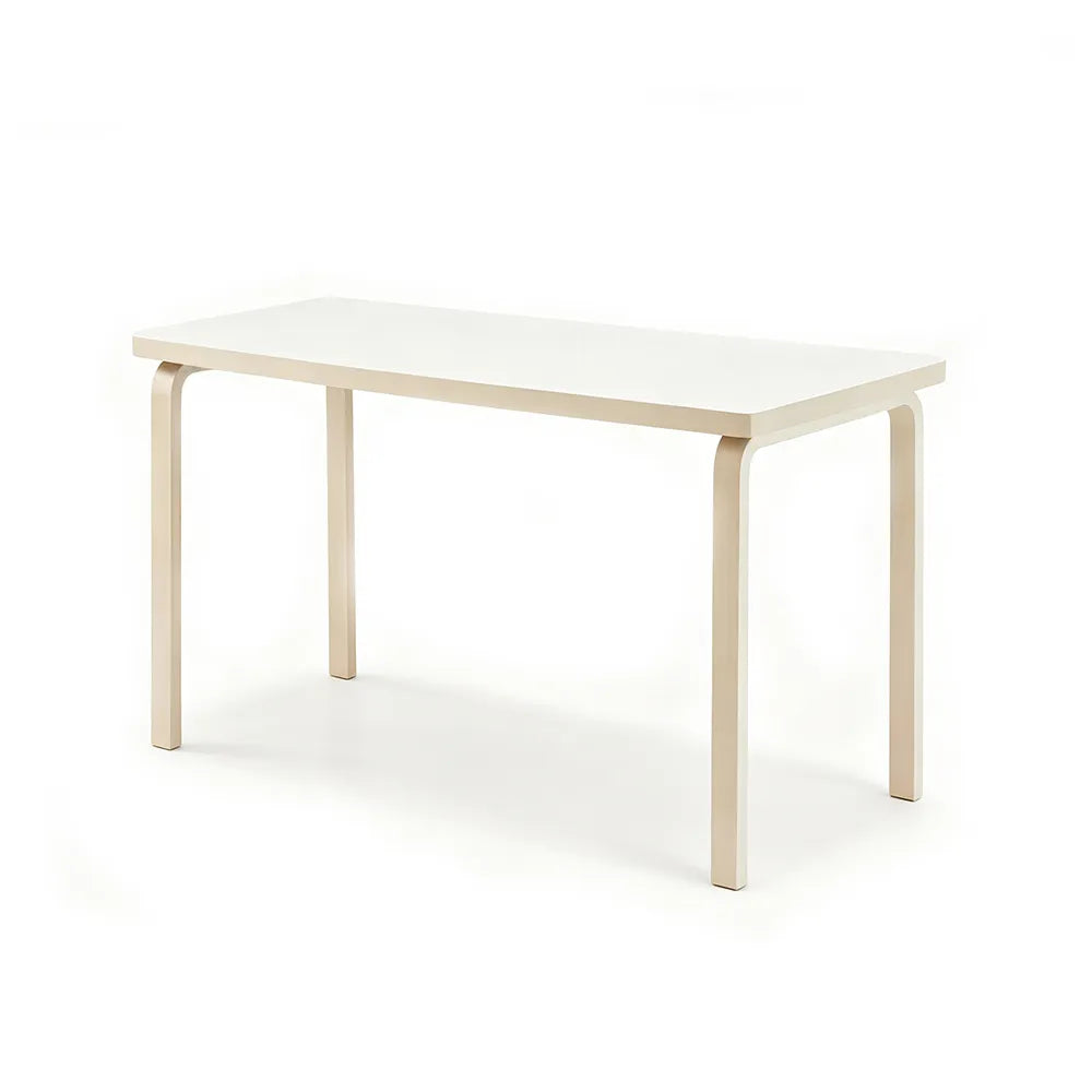 LUXORA Modern Rectangular Dining Table 120cm White Tabletop Curved Wooden Legs Multi-Purpose Design - White
