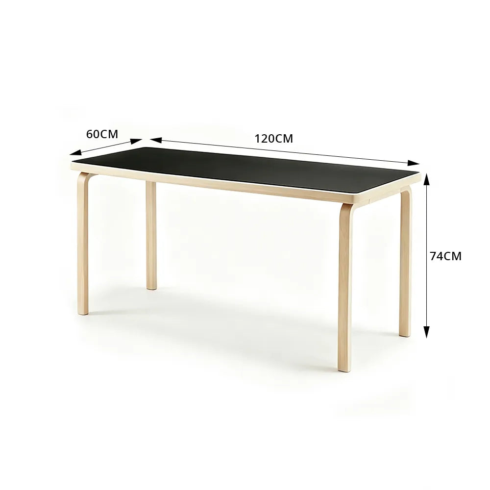 LUXORA Modern Rectangular Dining Table 120cm White Tabletop Curved Wooden Legs Multi-Purpose Design - Black