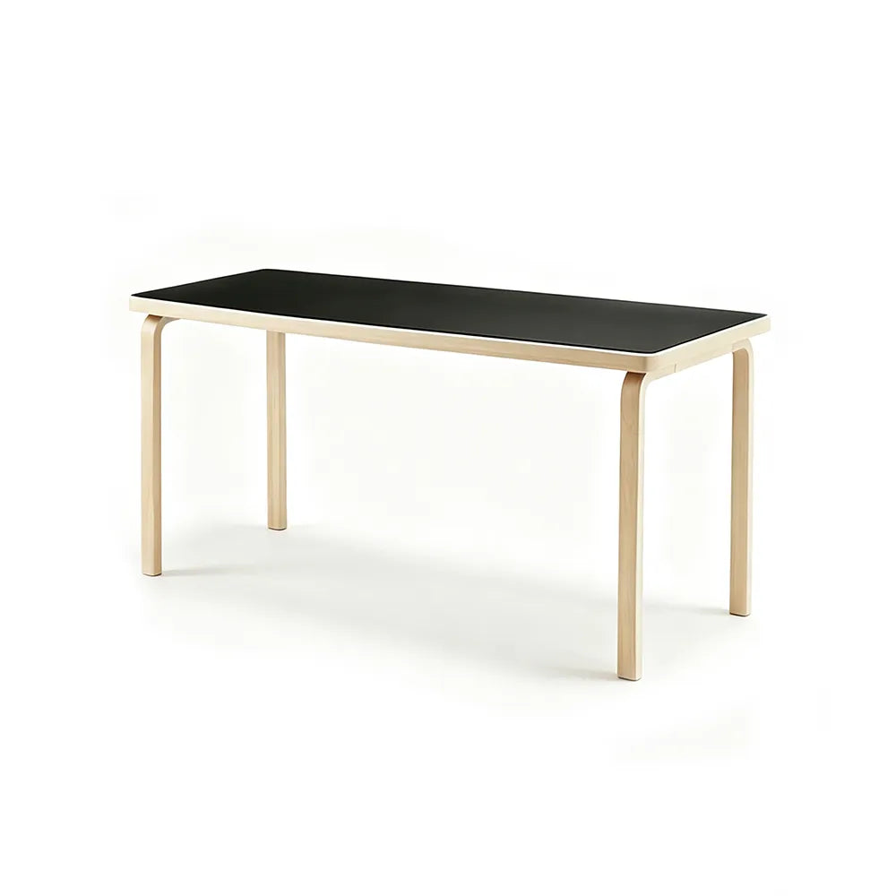 LUXORA Modern Rectangular Dining Table 120cm White Tabletop Curved Wooden Legs Multi-Purpose Design - Black