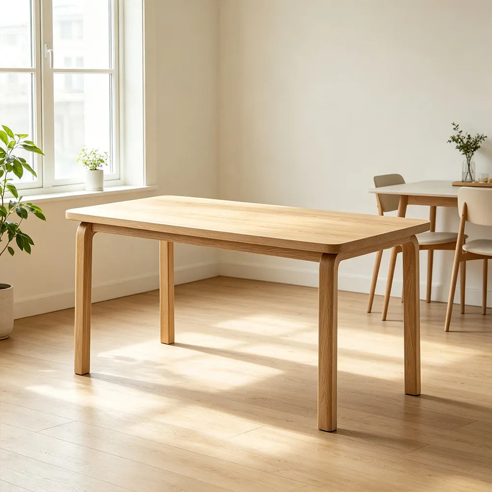 LUXORA Modern Rectangular Dining Table 120cm White Tabletop Curved Wooden Legs Multi-Purpose Design - Wood