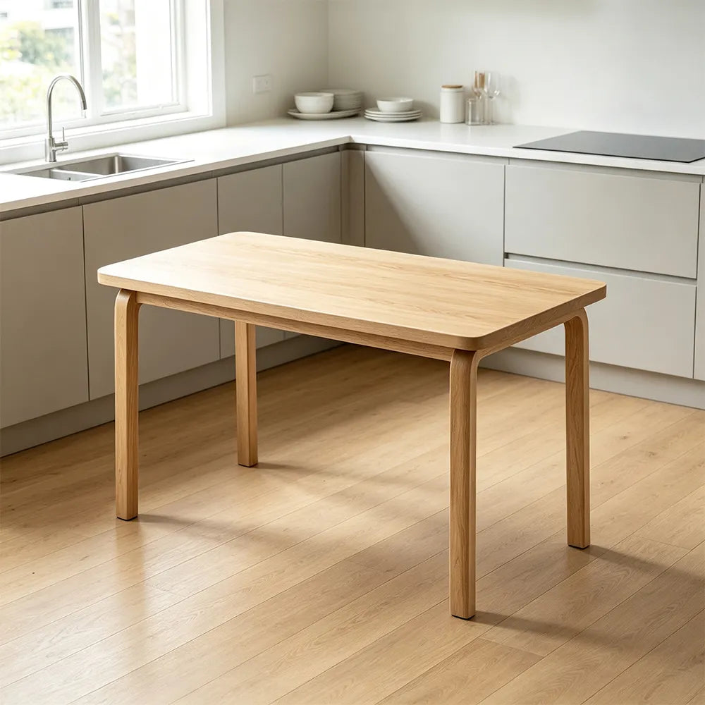 LUXORA Modern Rectangular Dining Table 120cm White Tabletop Curved Wooden Legs Multi-Purpose Design - Wood
