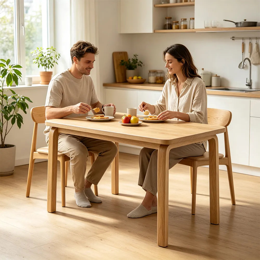 LUXORA Modern Rectangular Dining Table 120cm White Tabletop Curved Wooden Legs Multi-Purpose Design - Wood