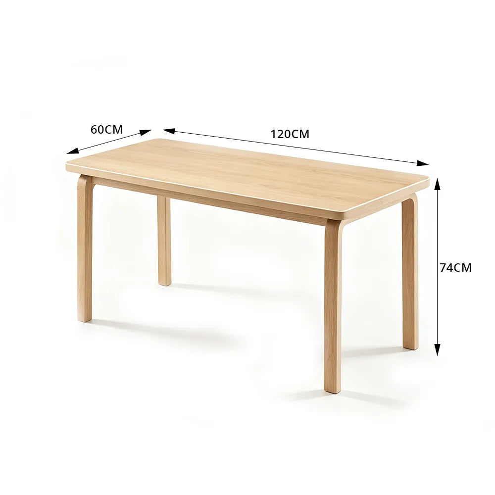 LUXORA Modern Rectangular Dining Table 120cm White Tabletop Curved Wooden Legs Multi-Purpose Design - Wood