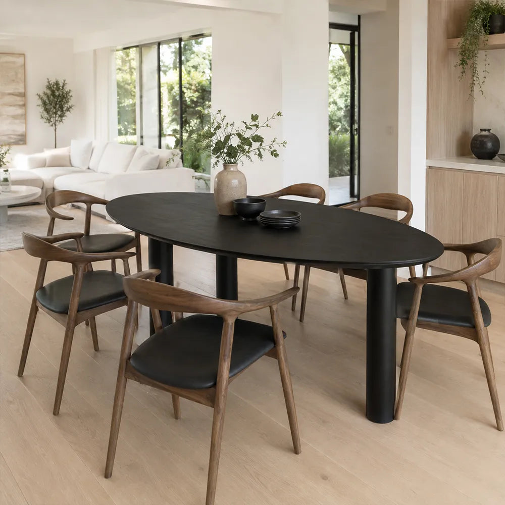 LIVARA Modern Irregular Solid Wood Dining Table with Asymmetrical Rounded Top, Organic Curved Edges, Sturdy Pine Wood Legs, 160/180cm - Black