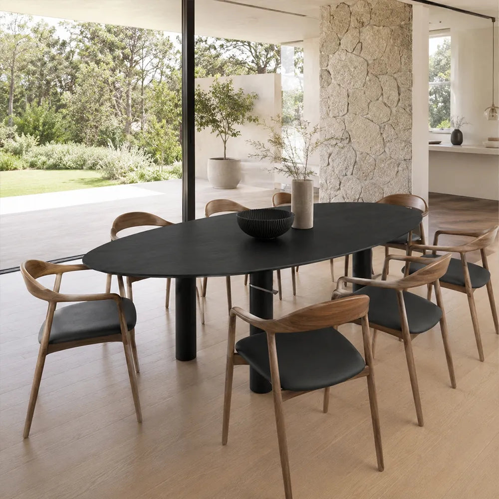 LIVARA Modern Irregular Solid Wood Dining Table with Asymmetrical Rounded Top, Organic Curved Edges, Sturdy Pine Wood Legs, 160/180cm - Black