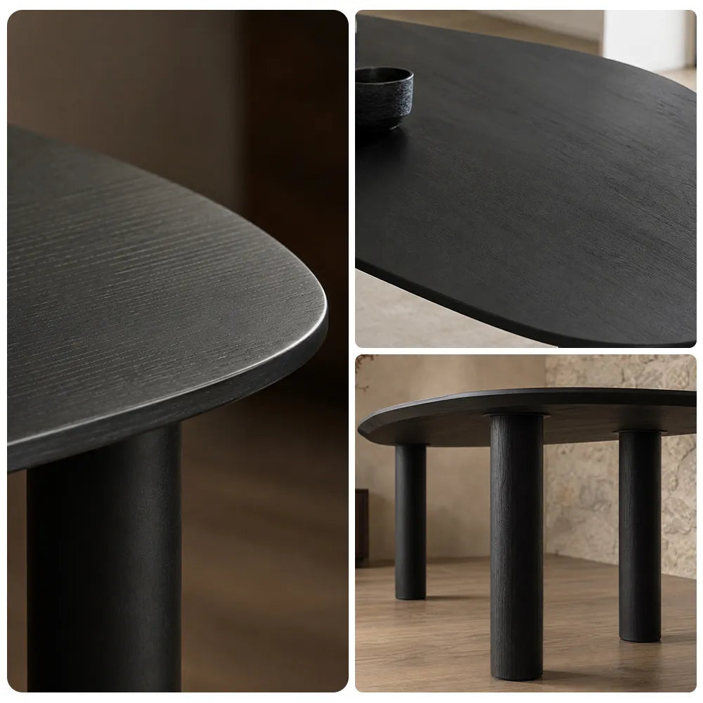 LIVARA Modern Irregular Solid Wood Dining Table with Asymmetrical Rounded Top, Organic Curved Edges, Sturdy Pine Wood Legs, 160/180cm - Black