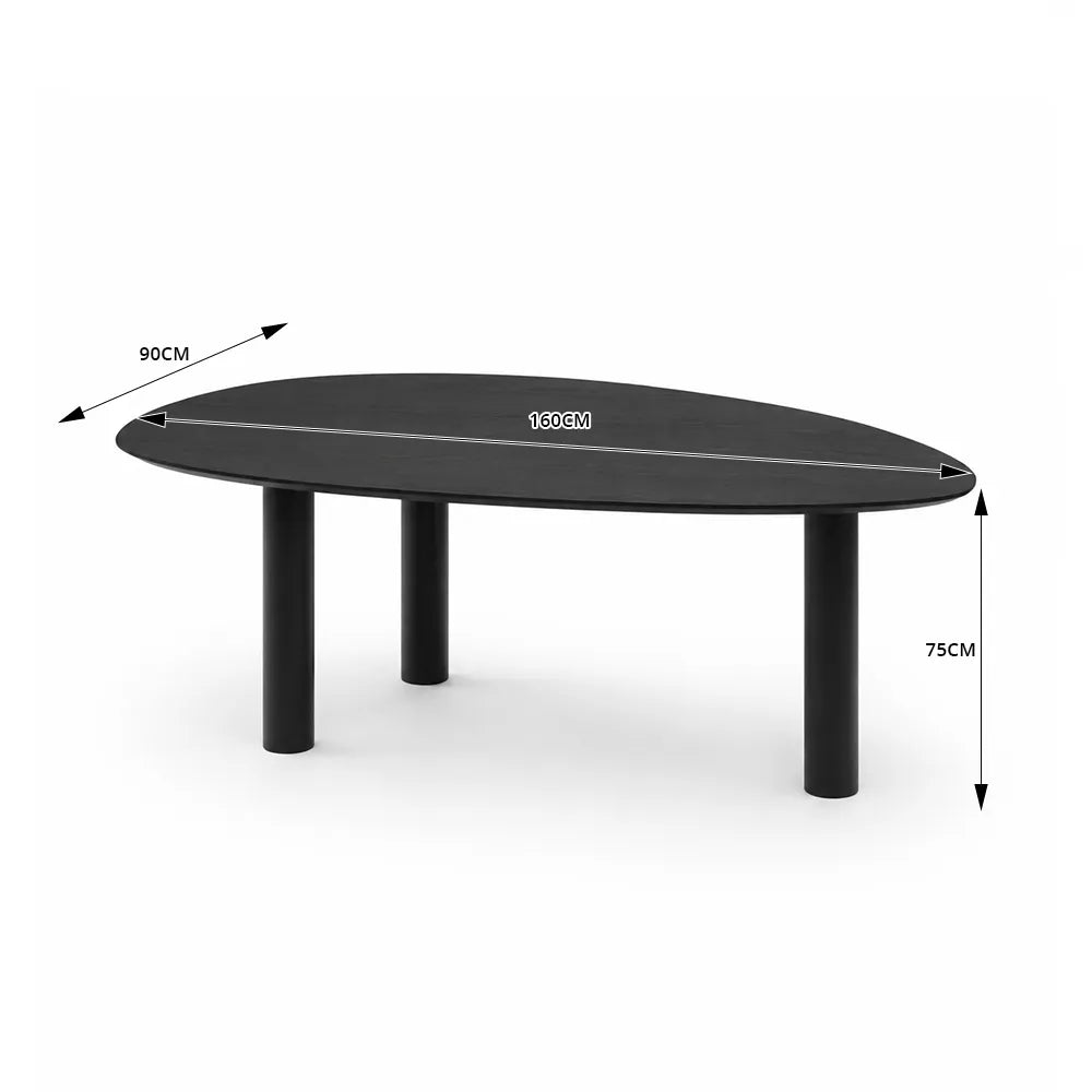 LIVARA Modern Irregular Solid Wood Dining Table with Asymmetrical Rounded Top, Organic Curved Edges, Sturdy Pine Wood Legs, 160/180cm - Black