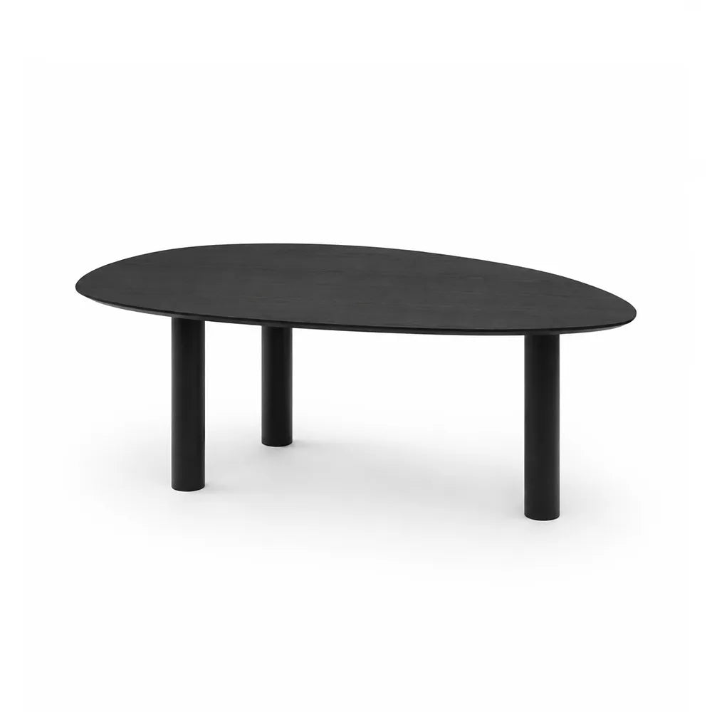 LIVARA Modern Irregular Solid Wood Dining Table with Asymmetrical Rounded Top, Organic Curved Edges, Sturdy Pine Wood Legs, 160/180cm - Black